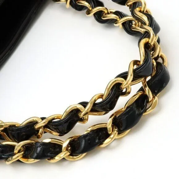 CHANEL CC Patent Shopping Tote Quilted Chain Shoulder Bag Gold Purse - Picture 5 of 16